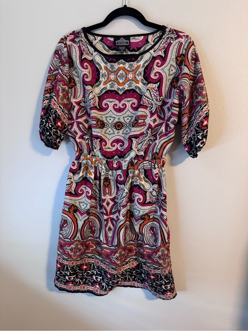 Angie Pink Paisley Print Cinched-Waist Dress